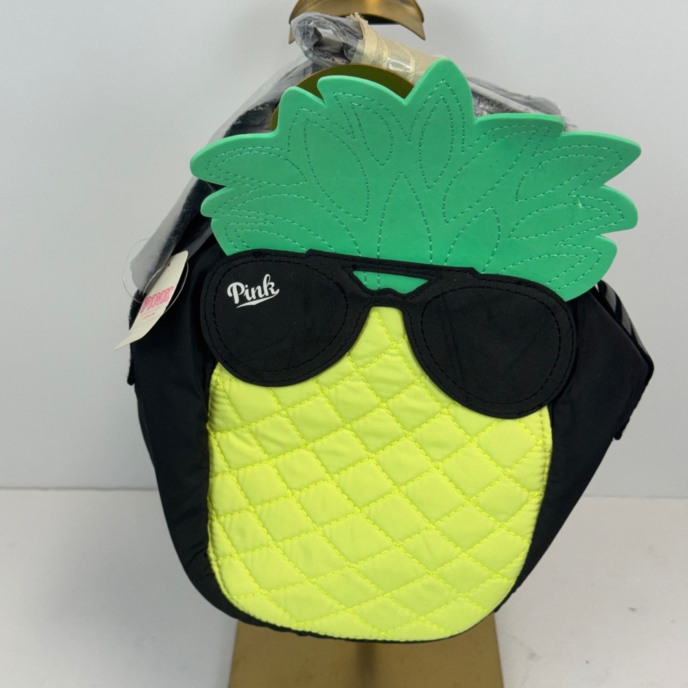 Victorias Secret PINK Pineapple Cooler Bag Insulated Lunch Tote Black Yellow New